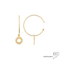 Boucles d\'oreilles créoles avec médaille pendant motif soleil, en plaqué or, femme, tendance