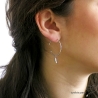 Boucles d'oreilles créoles avec motif pendant plume, en argent 925 rhodié, femme, tendance