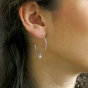Boucles d\'oreilles créoles avec motif pendant soleil, en argent 925 rhodié, femme, tendance