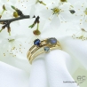 Bague plaqué or trois anneaux fins avec pierres bleues, labradorite et zirconium