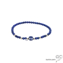 Bracelet lapis lazuli pierre naturelle, plaqué or et petit brillant en cristal, femme, gipsy, bohème, création by Alicia