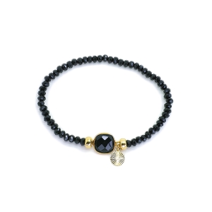 Bracelet onyx et spinelle noir pampille plaqué or pierres semi-précieuses