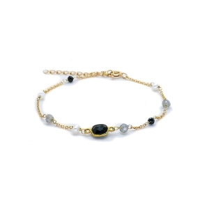 Bracelet onyx et spinelle noire, plaqué or, pierres semi-précieuses, fait main, création by Alicia