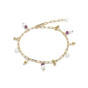 Bracelet breloques en perles naturelles et rubis, chaîne à maillons rectangulaires en plaqué or, fait main, création by Alicia