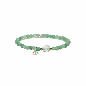 Bracelet pierre naturelle verte, aventurine et prasiolite, pampille arbre de vie en argent, élastique, création by Alicia