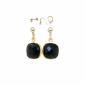 Boucles d\'oreilles avec onyx noir, pierre semi-précieuse et plaqué or, pendantes, création by Alicia