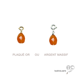 Breloque cornaline, pierre fine orange pour les bracelets et les colliers en chaînes gros maillons, créations by Alicia