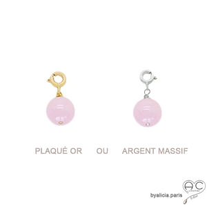 Breloque quartz rose, pierre fine pour les bracelets et les colliers en chaînes gros maillons, créations by Alicia