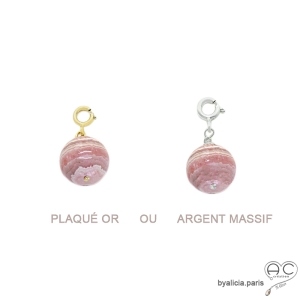 Breloque rhodochrosite, pierre fine rose pour les bracelets et les colliers en chaînes gros maillons, créations by Alicia