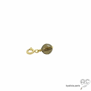 Breloque quartz fumé, pierre fine marron pour les bracelets et les colliers en chaînes gros maillons, créations by Alicia