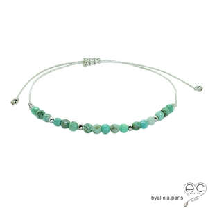 Bracelet très fin agate verte et argent massif, petites pierres naturelles sur un cordon, fait main, création by Alicia