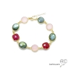 Bracelet cascade de pierres semi-précieuses, labradorite, quartz rose, sillimanite rubis en plaqué or, femme, création