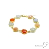 Bracelet cascade de pierres semi-précieuses oranges,cornaline, pierre de soleil, agate grise en plaqué or, femme, création