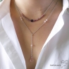 collier à pendentif long avec quartz rose goutte sur une chaîne fine, ras de cou forme en Y, artisanal, fin, délicat