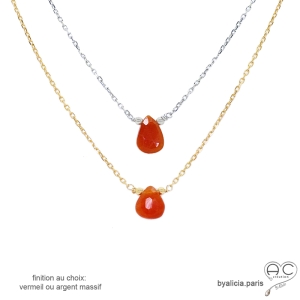 ras de cou cornaline goutte sur une chaîne fine en vermeil ou en argent massif, collier artisanal pierre orange