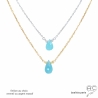 Ras de cou minimaliste calcédoine bleu goutte sur une chaîne en vermeil ou en argent massif, collier femme artisanal
