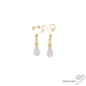 Boucles d\'oreilles quartz rose goutte, plaqué or, pierre naturelle, fait main, création by Alicia