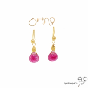 Boucles d'oreilles agate rose et plaqué or, pierre naturelle, fait main, création by Alicia