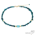Collier avec chrysocolle chips et amazonite, pierres semi-précieuses vert-bleu, création by Alicia