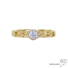 Bague solitaire, zirconium brillant sur anneau motif chaîne en plaqué or, femme, intemporelle