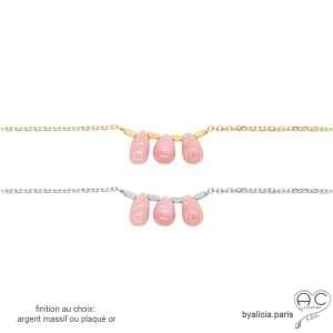 Collier opale rose, trois gouttes sur une chaîne fine, fait main, création by Alicia