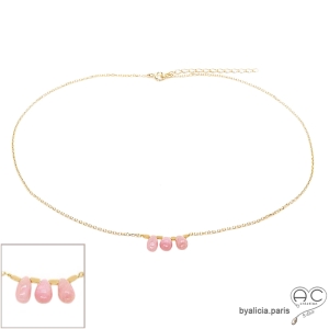 opale rose collier fin femme en plaqué or ou en argent massif