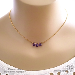 ras de cou améthyste, collier fin pierre naturelle violette, artisanale, femme