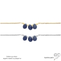 Collier saphir d\'eau, trois gouttes sur une chaîne fine, fait main, création by Alicia