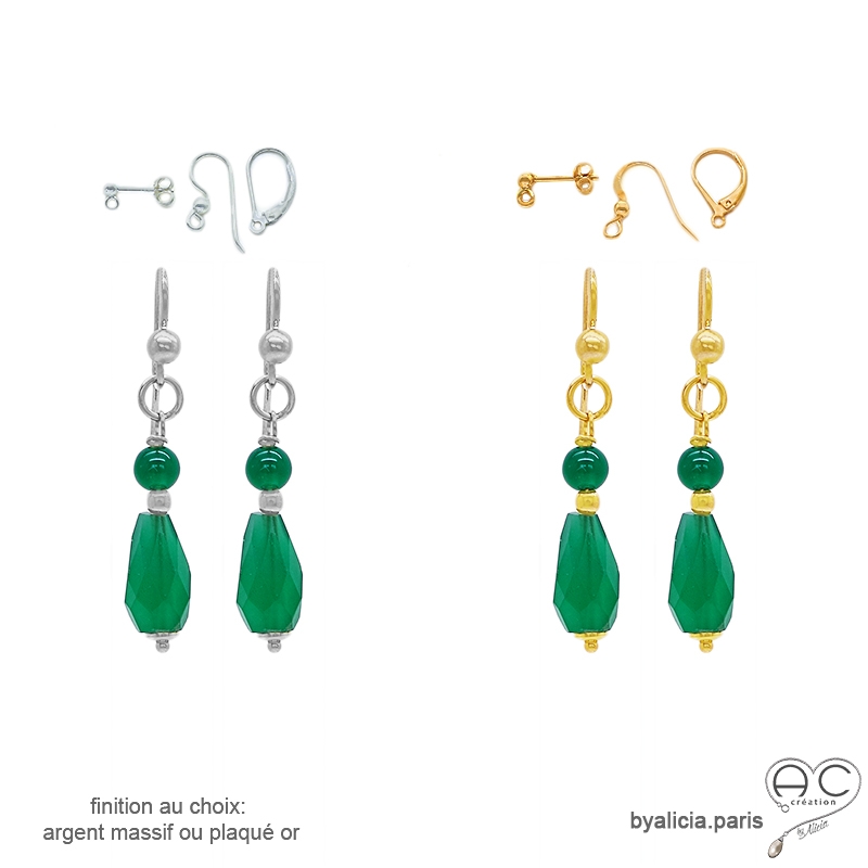 Boucles d'oreilles agate verte, pendantes, délicates, artisanales, création by Alicia