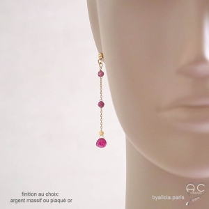 Boucles d'oreilles femme en agate rose, délicates, longues, artisanales, boucles d'oreilles de créateur