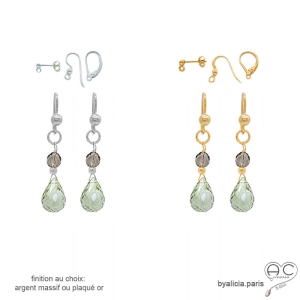 Boucles d'oreilles lemon quartz, pendantes, délicates, création by Alicia