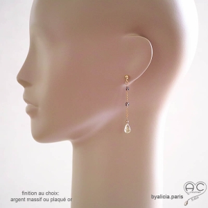 boucles d'oreilles longues, fines en lemon quartz, femme, sur mesure