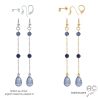 iolite, boucles d'oreilles femme, artisanales, pendantes, fines, boucles saphir d'eau fait en France