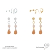 boucles d'oreilles femme pierre de soleil fait en France, boucles pierre naturelle orange nude