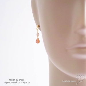 Boucles d'oreilles pierre de soleil, pendantes, délicates, création by Alicia