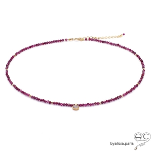 rhodolite, collier femme, collier créateur, fin, pierre naturelle fushia, grenat