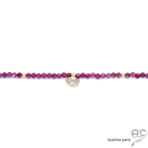 grenat, rhodolite, ras de cou femme  pierre semi-précieuse fushia, collier délicat