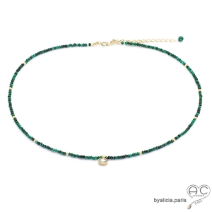 ras du cou vert délicat femme, collier malachite fait en France