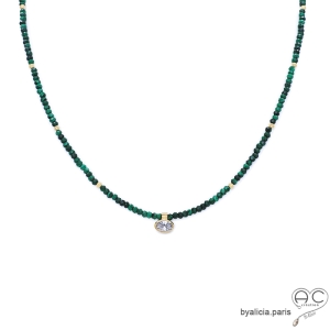 ras de cou femme en malachite, collier artisanal pierre naturelle verte, fin