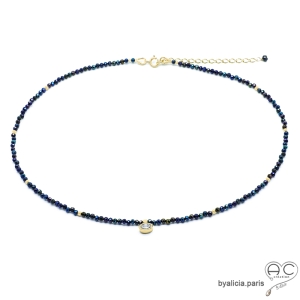 ras de cou bleu nuit en pierre semi-précieuse, collier sur mesure pierre bleu