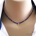 Collier lapis lazuli, plaqué or,  zirconium brillant, fait main, création by Alicia