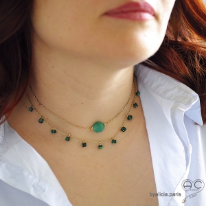 collier pierre semi-précieuse verte, bijoux créateur fait en France