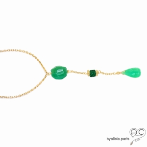 ras de cou pierre verte, chrysoprase, malachite, collier vert femme,