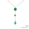 Collier cravate chrysoprase et malachite, plaqué or 3MIC, fait main, création by Alicia