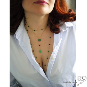 collier artisanal pierre semi-précieuse verte malachite chrysoprase, collier créateur fait en France