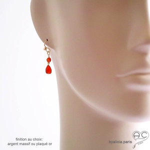 cornaline boucles d'oreilles orange femme artisanales, pendantes, délicates, pierre naturelle orange