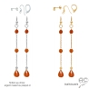 Boucles d'oreilles oranges femme cornaline, fines, longues, pendantes