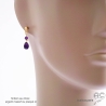 améthyste boucles d'oreilles femme artisanales, pendantes, délicates, pierre naturelle violette