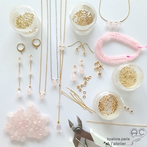 bijoux artsanaux quartz rose, boucles d'oreilles femme fait sur mesure en argent ou plaqué or, bijoux créateur pierre rose
