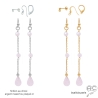 Boucles d'oreilles quartz rose, fines, longues, pendantes, création by Alicia